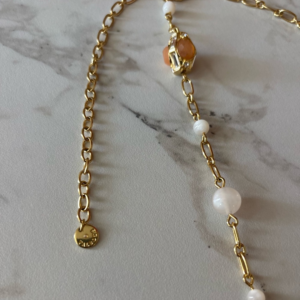 Talbots Gold-Tone Station Bead & Stone Necklace with Amber & Pearl-Tone Accents - Picture 7 of 13